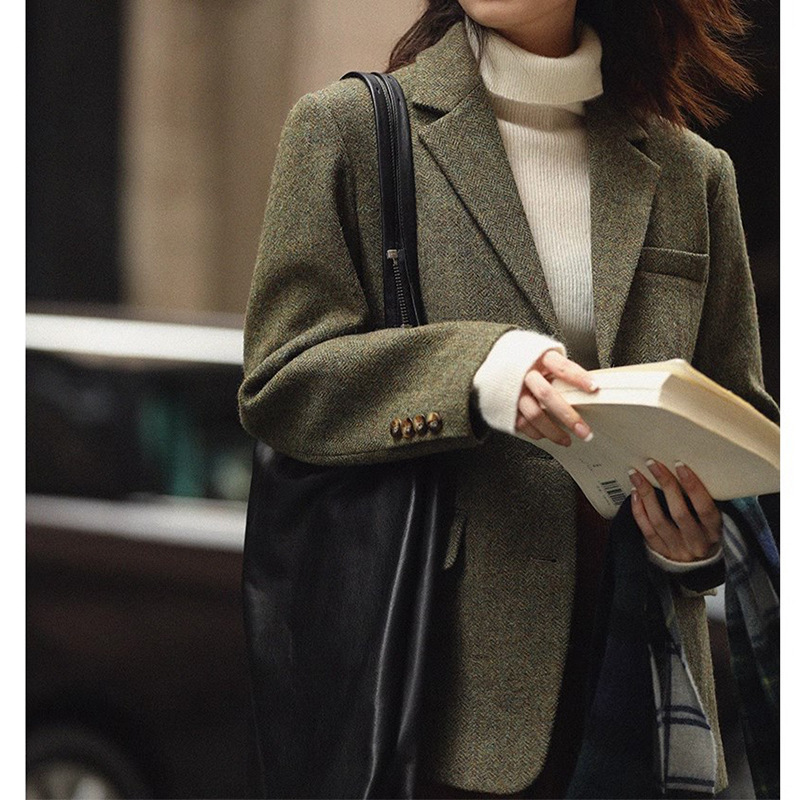 in stock manufacturers wholesale new wool retro tweed British casual temperament suit jacket women in stock manufacturers wholesale new wool retro tweed British casual temperament suit jacket women