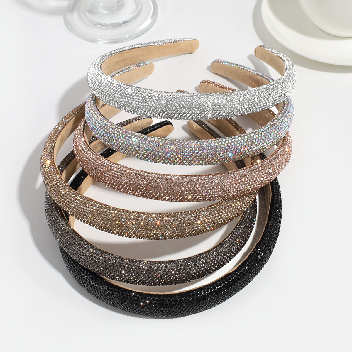 40g Weight Hair Band Hair Accessories Type 1 Piece Quantity Daily Occasion Rhinestone Material Solid Color Pattern Women's Gender Simple Style Style Women's Simple Style Solid Color Rhinestone Hair Band 2