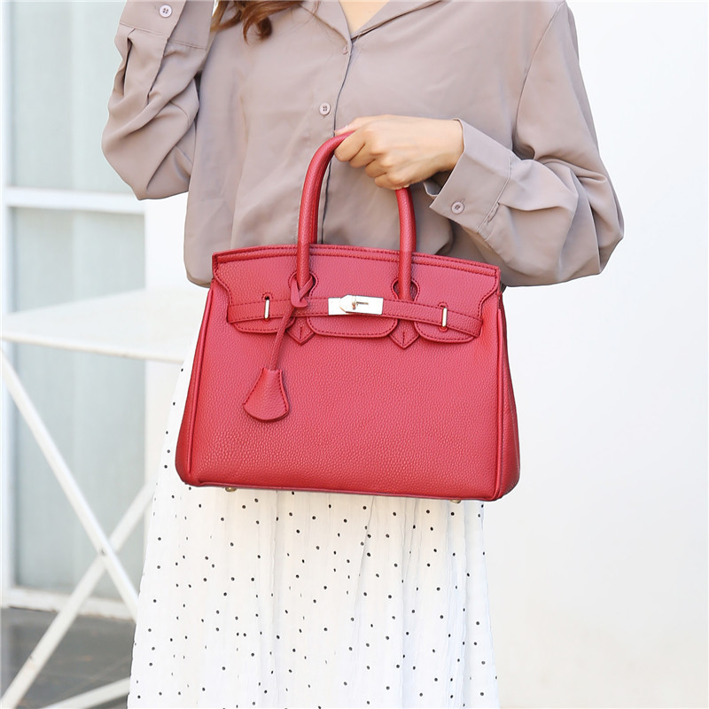 跨境荔枝纹包女包2025新款欧美铂金包纯色单肩包时尚手提包批发