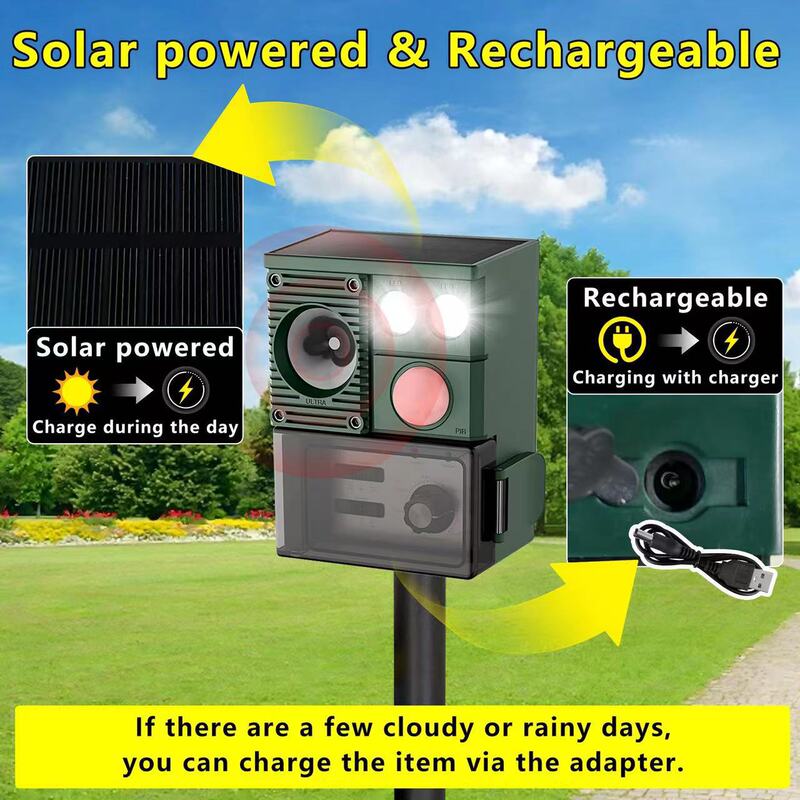 Ultrasonic Animal Repeller, Amazon's Best-Selling Solar-Powered Bird Repeller, Infrared Sensor Rat Repeller with Adjustable Frequency