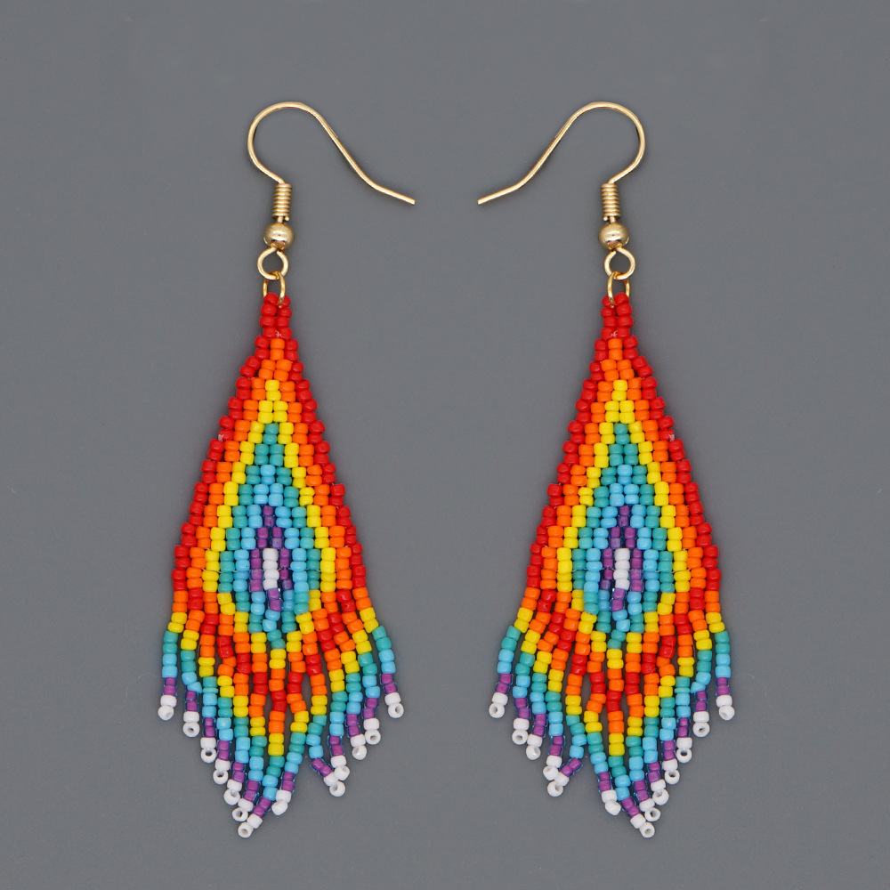 Bohemian Ethnic Style Rainbow Beaded Long Tassel Earrings display picture 5