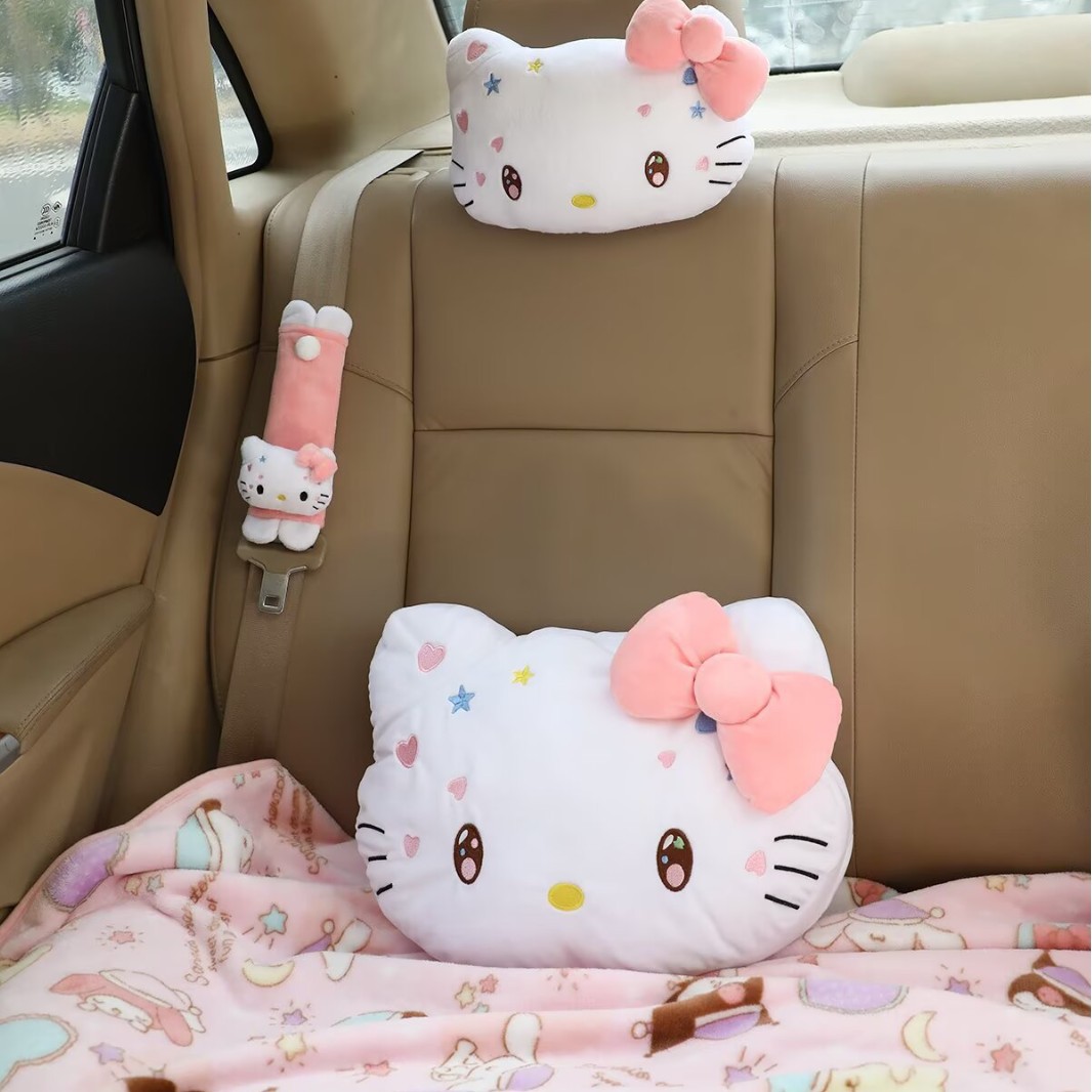 만화 귀여운 소녀 하트 자동차 머리 받침 자동차 베개 에어컨 담요 투인원 쿠션 목 베개 안전 벨트 커버