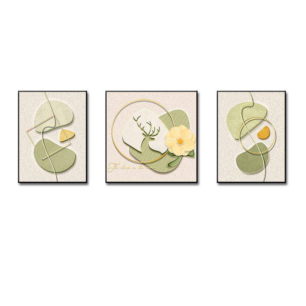 Sala de estar pintura decorativa sofá pared fondo pintura colgante cuero estrella diamante tríptico pintura de estilo crema fresca pequeña