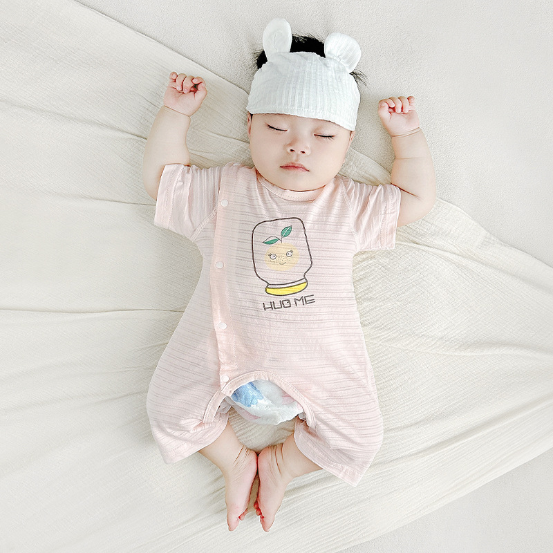 Mono de bebé verano para hombres y mujeres para niños pequeños, mampara de entrepierna abierta de manga corta delgada de algodón puro, ropa de verano para bebés, ropa para recién nacidos image 7