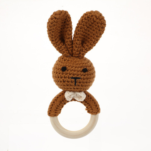 Cotton thread wooden rabbit rattle DIY crafts woven ornaments to soothe baby teething toys accessories chewing fun