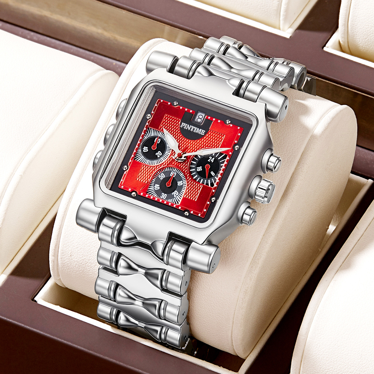 新款男士手表时尚嘻哈多功能高颜值防水学生日历钢带腕表跨境批发