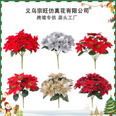 クリスマスの花の造花のクリスマスの装飾の越境の絨毯の緑は鉢植えのクリスマスの置物のクリスマスの5叉のシミュレーションの花束を植えます。