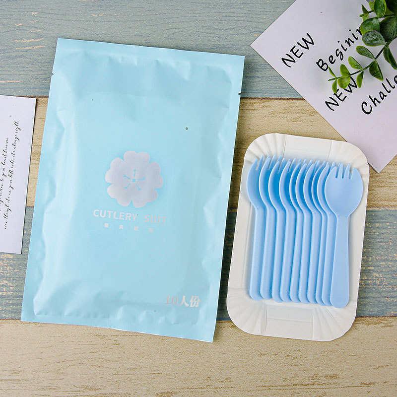 파란색 가방 트레이 10개 포크 10개 39세트