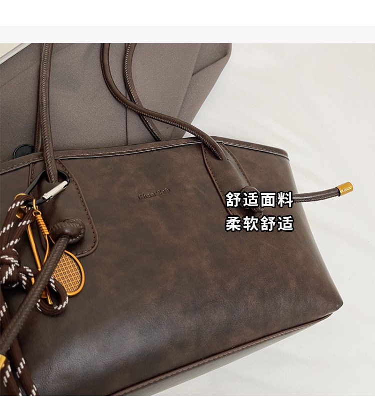 Túi tote nữ da PU cỡ lớn dáng ngang, túi đeo vai đi làm dung tích lớn — Trắng nhạt, màu đen, nâu chi tiết 7