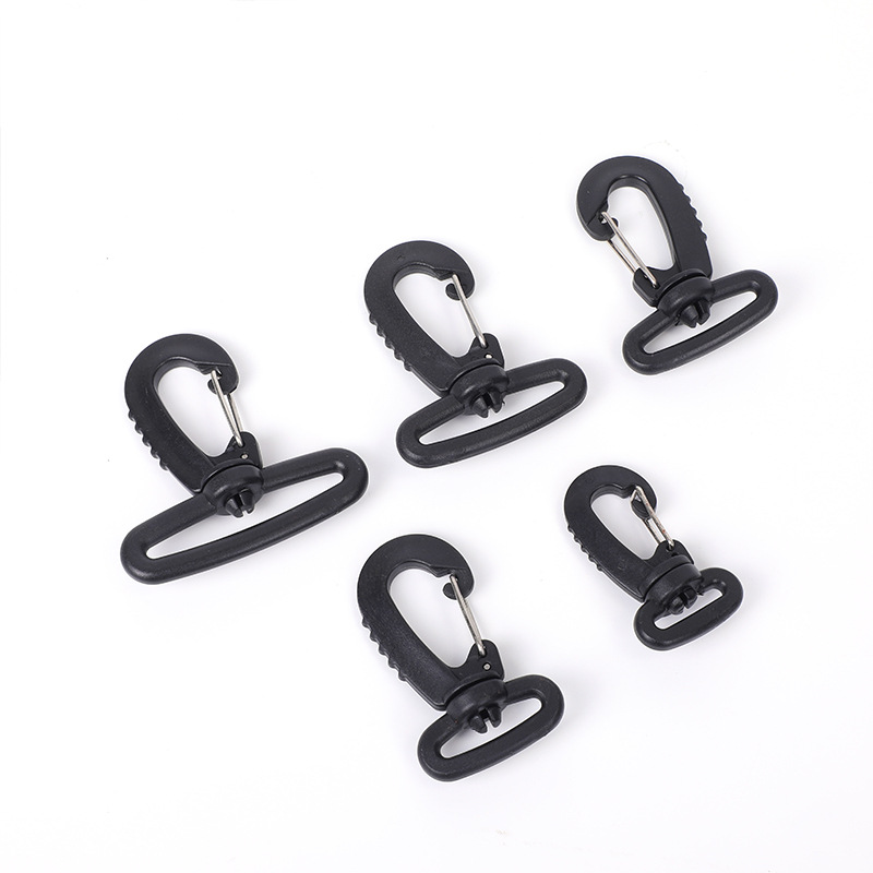 Gancho giratorio de plástico negro, correa de hombro, gancho giratorio de plástico, correa de mochila de alta calidad, hebilla de gancho giratoria de hierro, hebilla de accesorios de equipaje