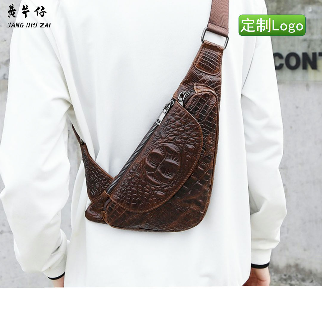 跨境真皮胸包男款斜挎包油蠟頭牛皮大容量時尚簡約潮流單肩包批發