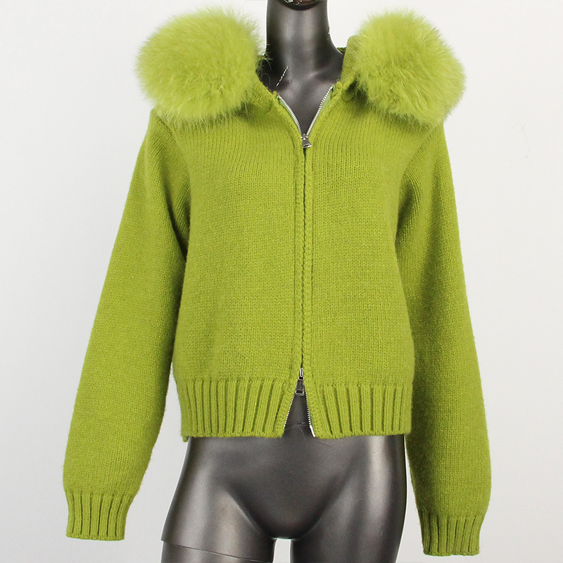 Women's Clothing Spot autumn and winter new casual hooded real fox fur collar fashionable all match knitted sweater outerwear fur coat women_voghion.com