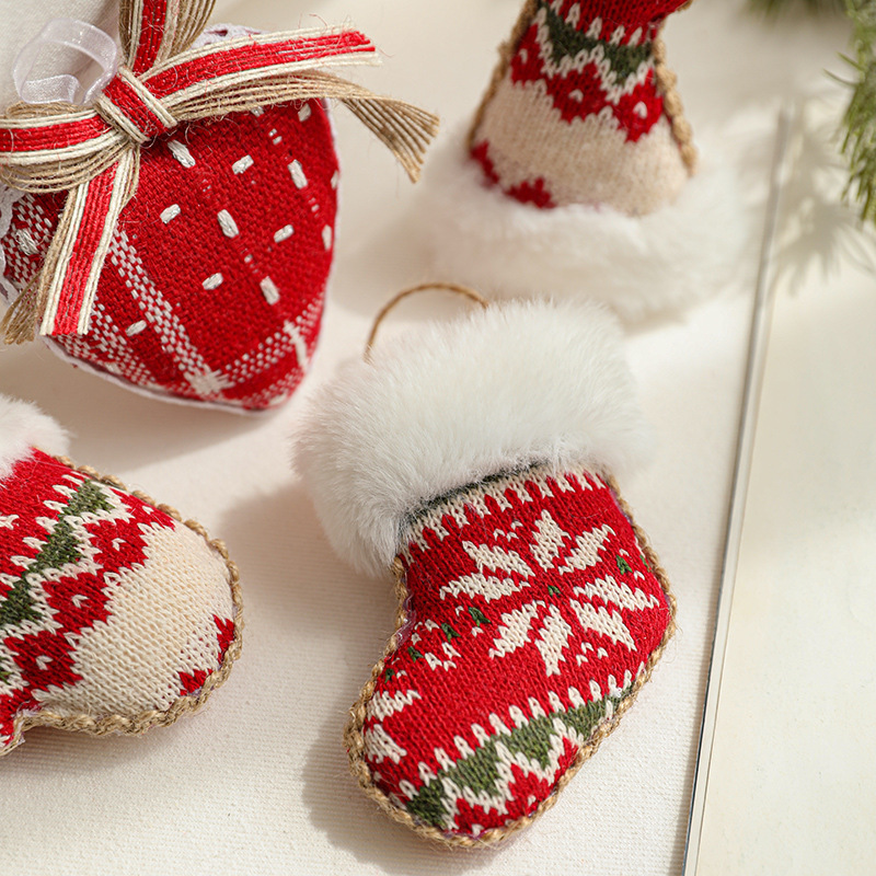 ファブリッククリスマスツリーペンダントニットぬいぐるみクリスマスペンダントペンダントリボンラブグローブブーツオーナメント装飾|undefined