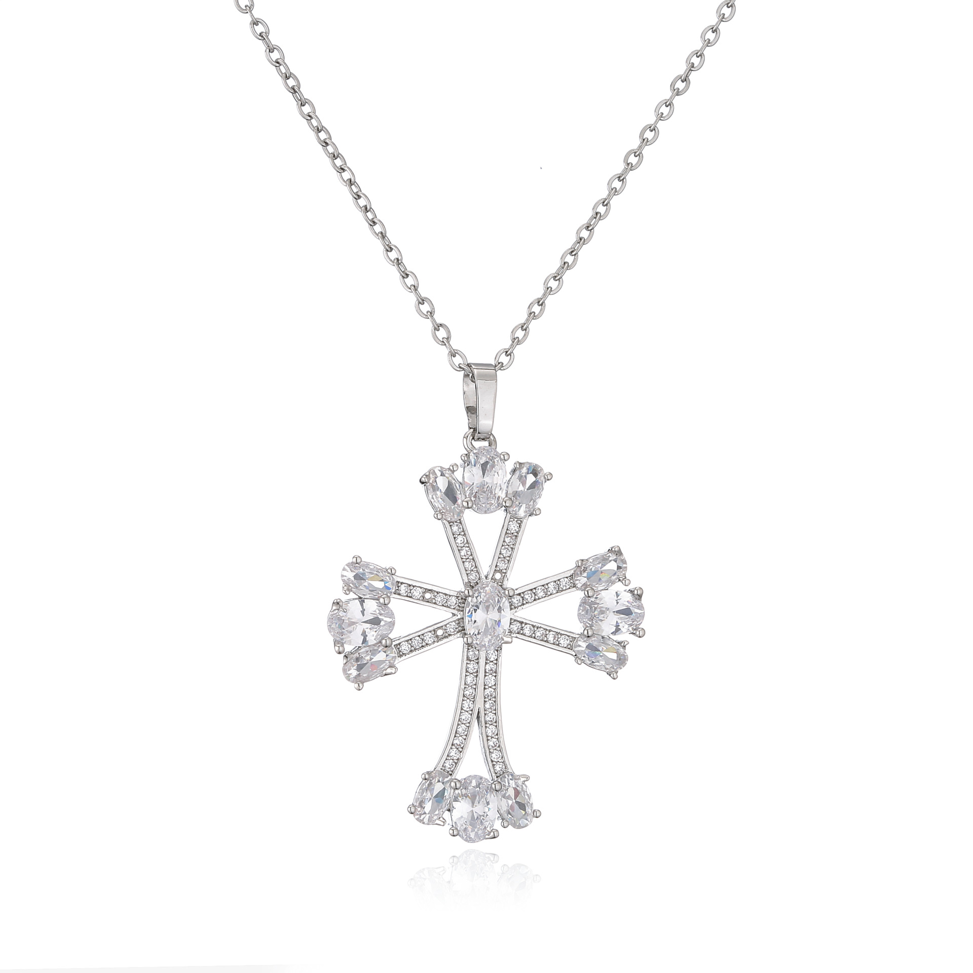 Micro Inlaid Zircon Cross Pendant Copper Necklace Religious Ornament