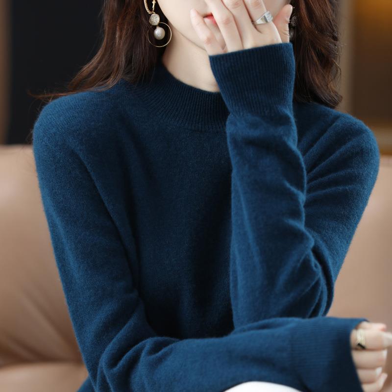 Nuevo medio suéter de cuello alto para mujer Otoño e Invierno suéter corto de color sólido suéter suelto engrosado camisa de fondo entrega de una pieza image 22