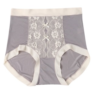 Silver Ion Small Man Waist Ice Silk Underwear Women's High Waist Hip-lifting Belly-tucking Embroidered Traceless Antibacterial Lace Girls' Briefs