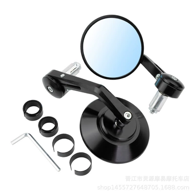 Motorcycle CNC Handlebar Mirror Modified Rear Mirror Handlebar Mirror 22MM All Aluminum Round Handlebar Mirror (Motorcycle rearview mirror) - black-blue-glass-m6