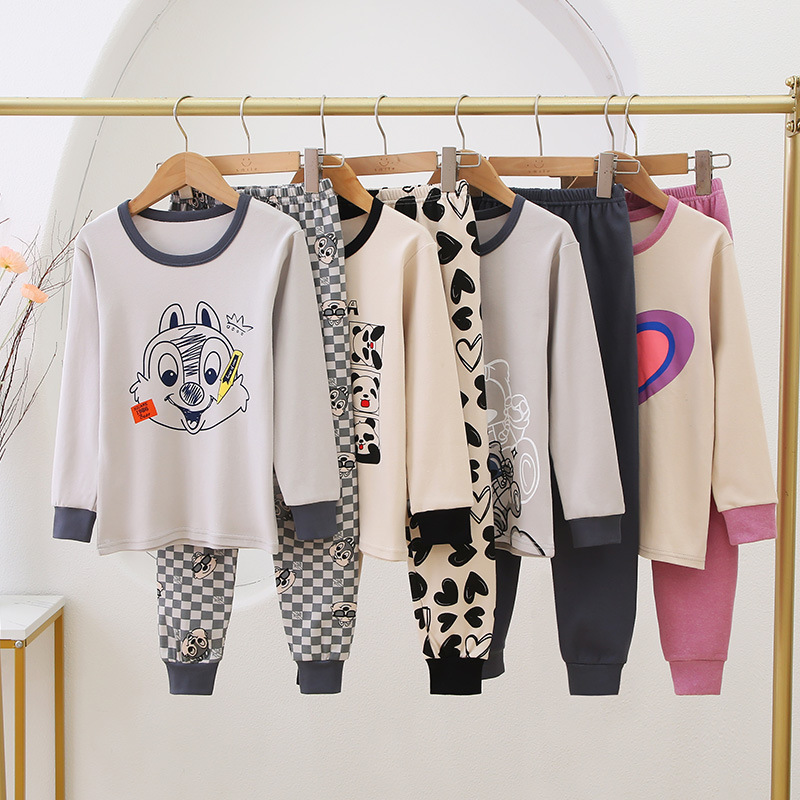 Pure Cotton Boys' Autumn Clothes and Pants, Girls' and Little Boys' Pajamas, Older Children's Winter All-Cotton Sweaters