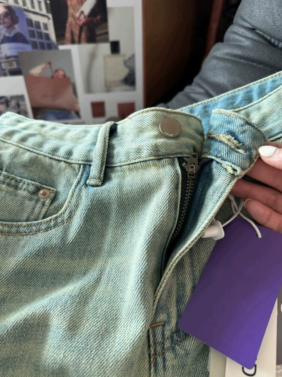 Джинсы светлые осенний дизайн Tide, брюки, американский стиль, оверсайз, свободный прямой крой