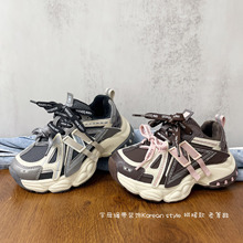 字母双绳带装饰韩范风潮流百搭拼接款老爹鞋2025年冬款男女童跑鞋