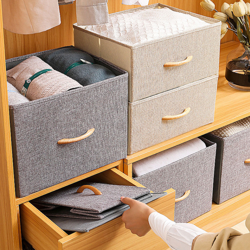 Cotton and Linen Zipper with Lid PVC Folding Drawer Type Dust-proof Cloth Finishing Home Storage Toy Clothes Storage Box