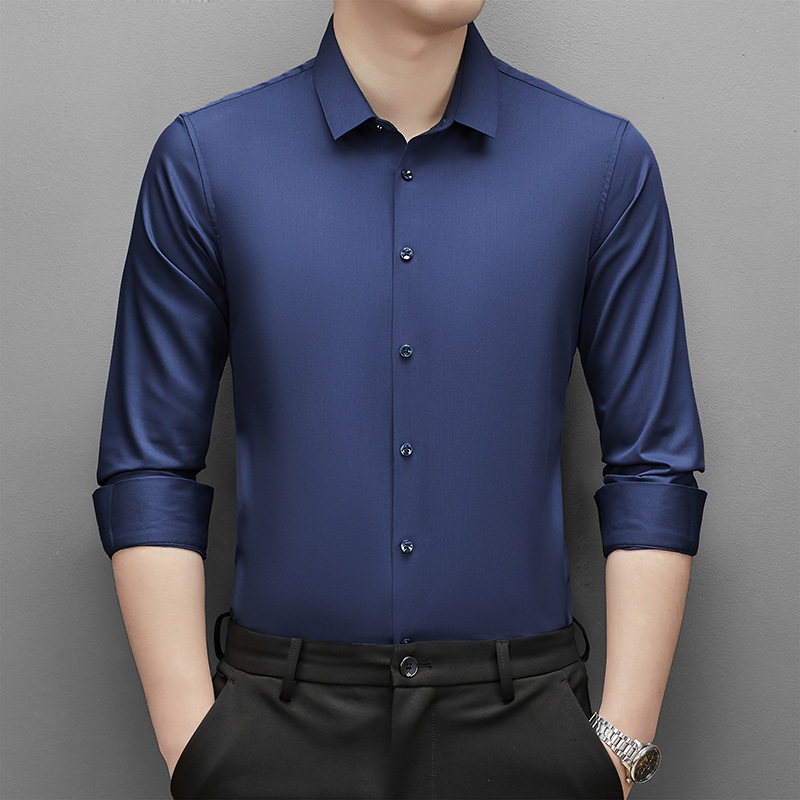 Camisas de polo para hombres primavera y verano herramientas de lujo ligero camisa de mangas largas de brocado de amonio Casual de negocios camisa de seda sin quemar