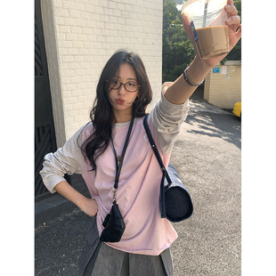 Huangluan Contrast Color Raglan Sleeve Embroidered T-Shirt Women's 2025 Early Spring Korean Casual Long Sleeve Top Women H1Dc510018