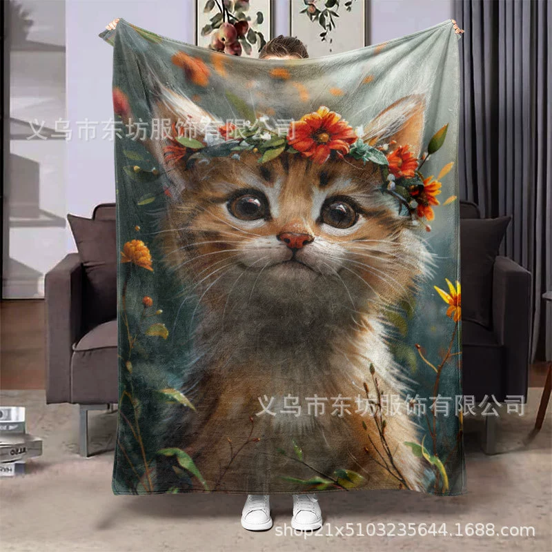 Милый котенок с гирляндами теплый и удобный фланелевый ковер универсальный