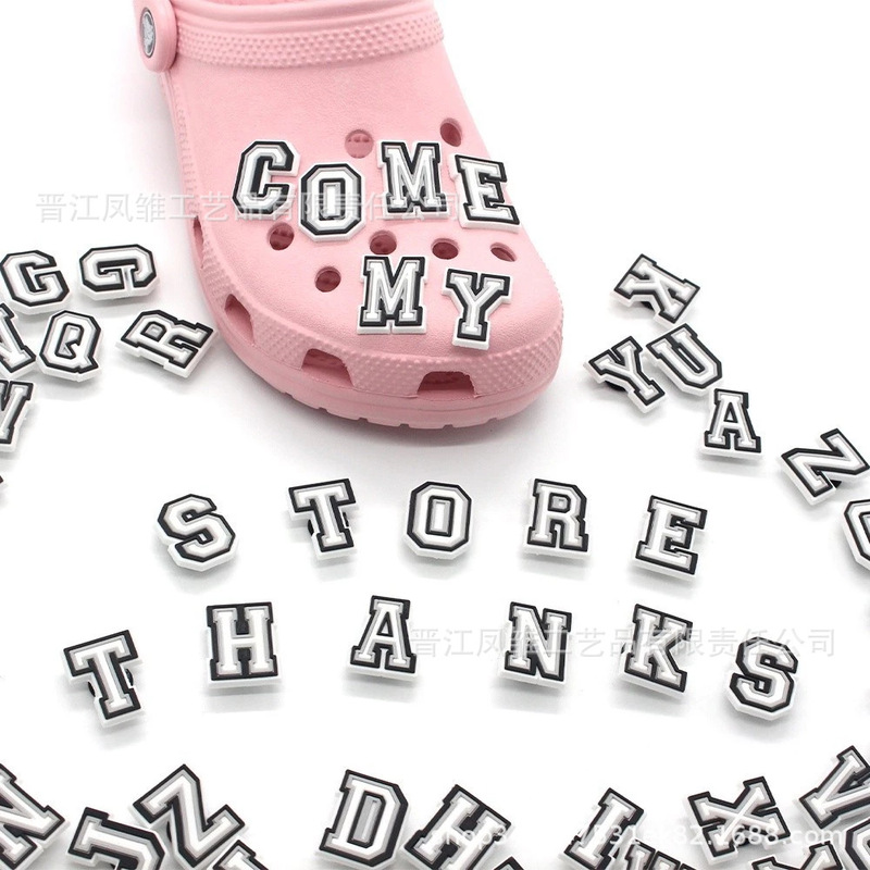 26 black and white letters removable crocc shoe buckle hole shoes garden shoes flower shoes accessories DIY accessories 26 black and white letters removable crocc shoe buckle hole shoes garden shoes flower shoes accessories DIY accessories