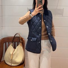 外单 25秋冬新款 时尚通勤百搭灯芯绒饰边绗缝无袖棉服马甲无刺绣