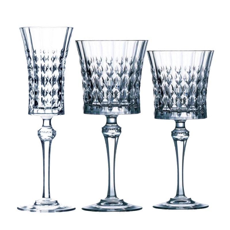 Taza francesa transparente taza de champán taza de vino vino vino taza de jugo taza de cóctel taza de relieve europea taza de pie alto