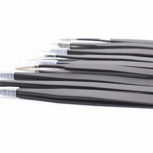 Stainless steel precision ESD tweezers 1.5mm black pointed elbow straight head bird's nest hair curler eyelashes anti-static