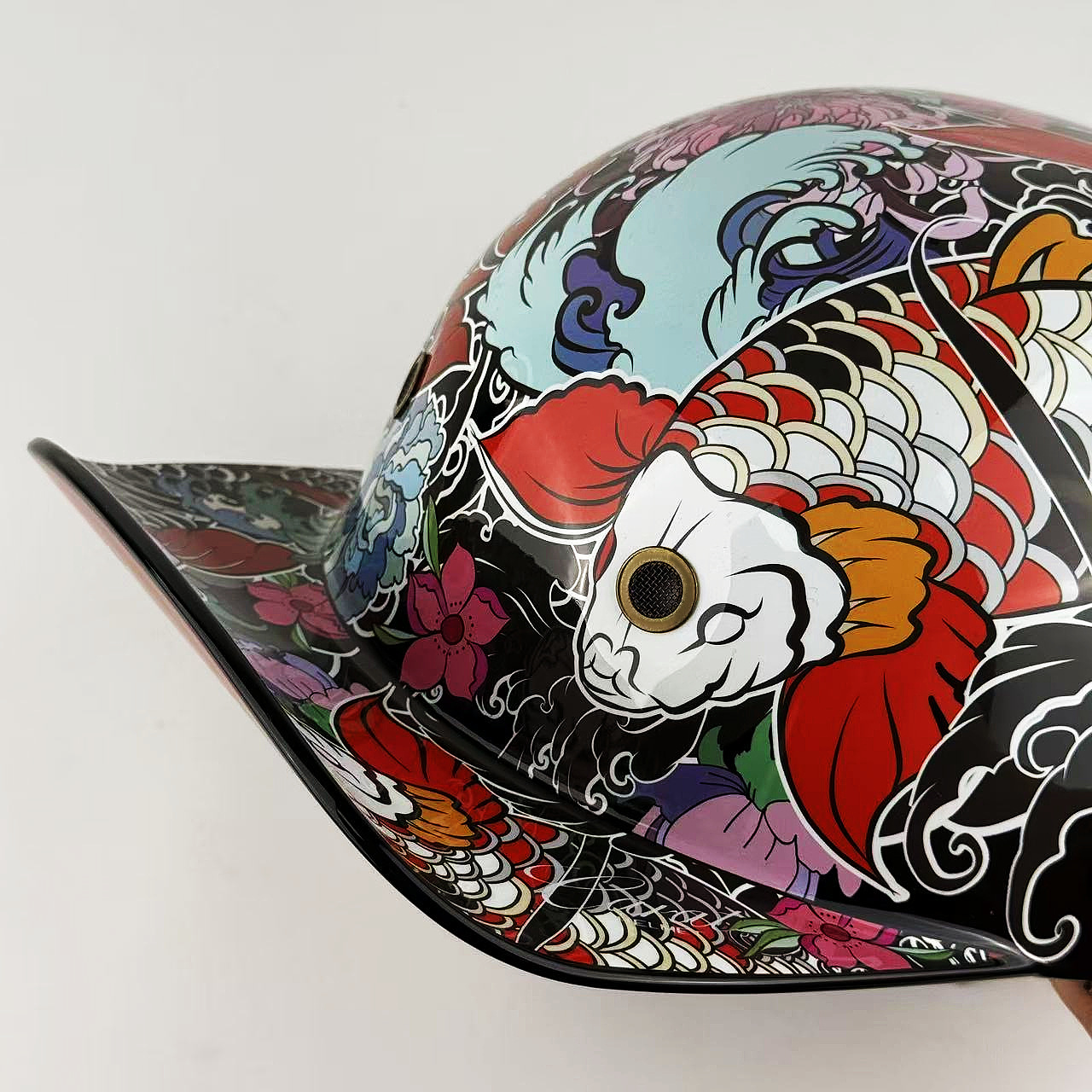 Vintage Ukiyo-E Koi Baseball Cap Helmet Half Helmet Retro Harley Motorcycle Painted Electric Vehicle Safety Helmet 03