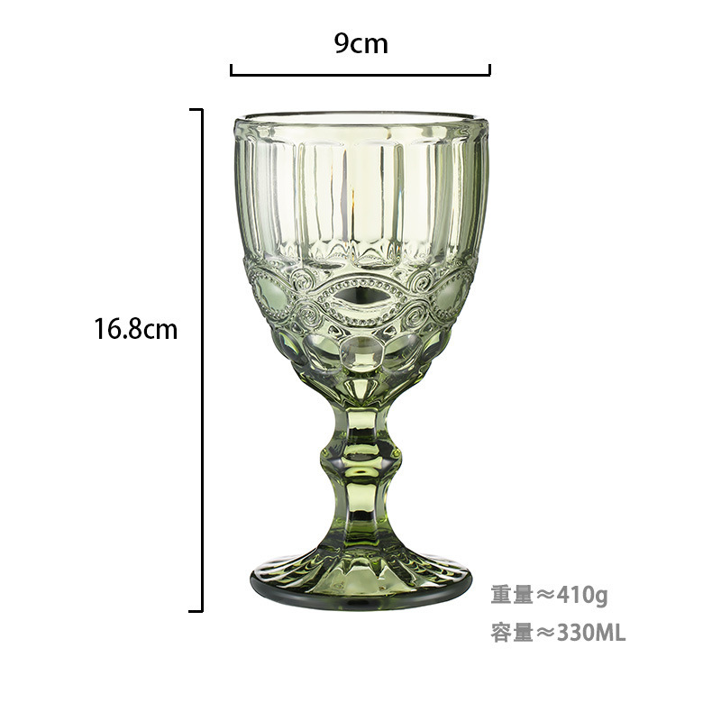 Gran por mayor transfronterizo vasos de vino en relieve europeos tazas de vidrio de colores tazas de bebida de jugo de frutas espesadas tazas de leche de boda tazas de pies altos