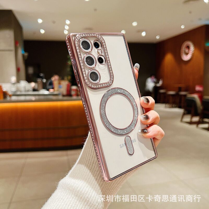 Samsung Galaxy A07 ラインストーン磁気吸着式携帯電話ケース A17 透明 S25 Ultra 電気メッキ A06 保護ケースに適用|undefined