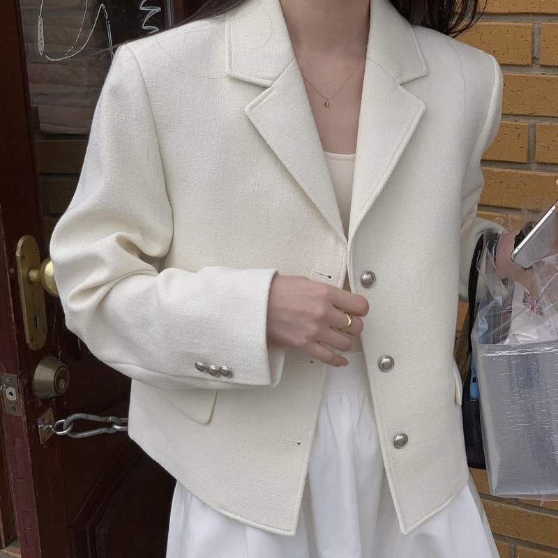Shipped ~ Two-color Korean-style commuter suit with a notched lapel and single-breasted tweed jacket