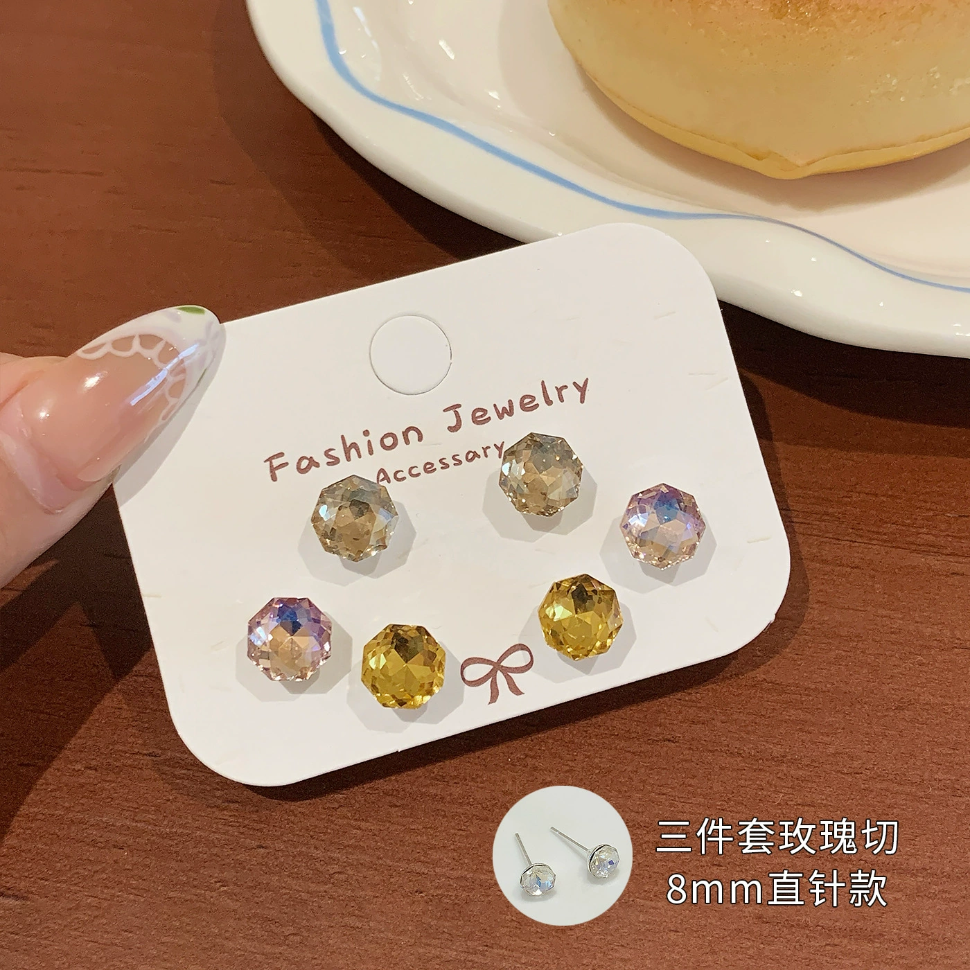 Stud Earrings (Millennium Rose) 8 mm rose‑cut zircon, straight‑pin and flat‑back screw options, assorted colors