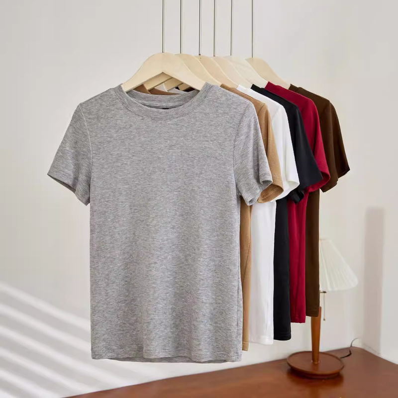 high quality Tencel Wool Mask T-shirt Women's Thin Summer New Lyocell Round Neck Atmosphere Shoulder Top