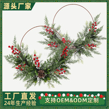 亚马逊同款圣诞节装饰品仿真红果圣诞花环家居壁挂节日场景布置