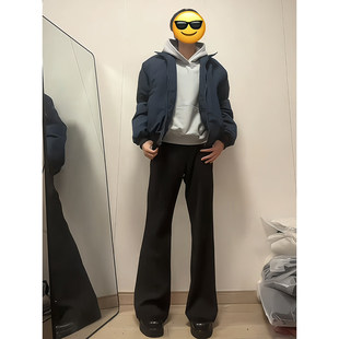 Black fleece-lined micro-pull suit pants men's autumn and winter drape casual pants straight-leg machete pants