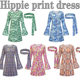 Amazon Halloween 2023 Cross-border European and American Women's Clothing 1970 s Hippie Costume Printed Dress Women