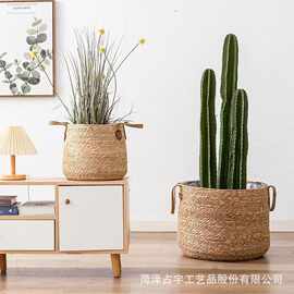 跨境简约手工编织花盆客厅落地盆栽阳台装饰摆件绿植家用杂物收纳