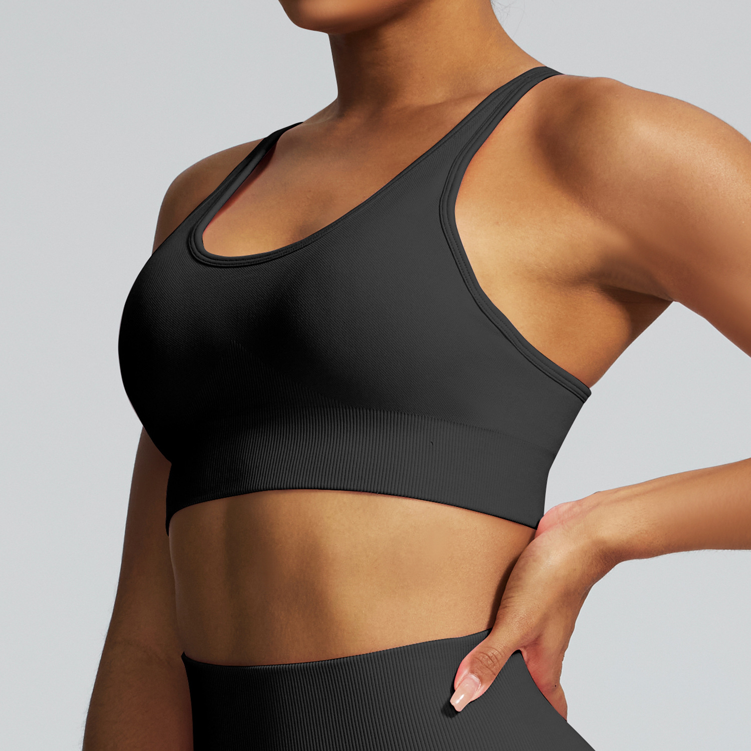 Sujetador de yoga sin costuras europeo y americano transfronterizo, ropa interior deportiva de alta elasticidad y alta resistencia, chaleco de fitness de secado rápido para mujer