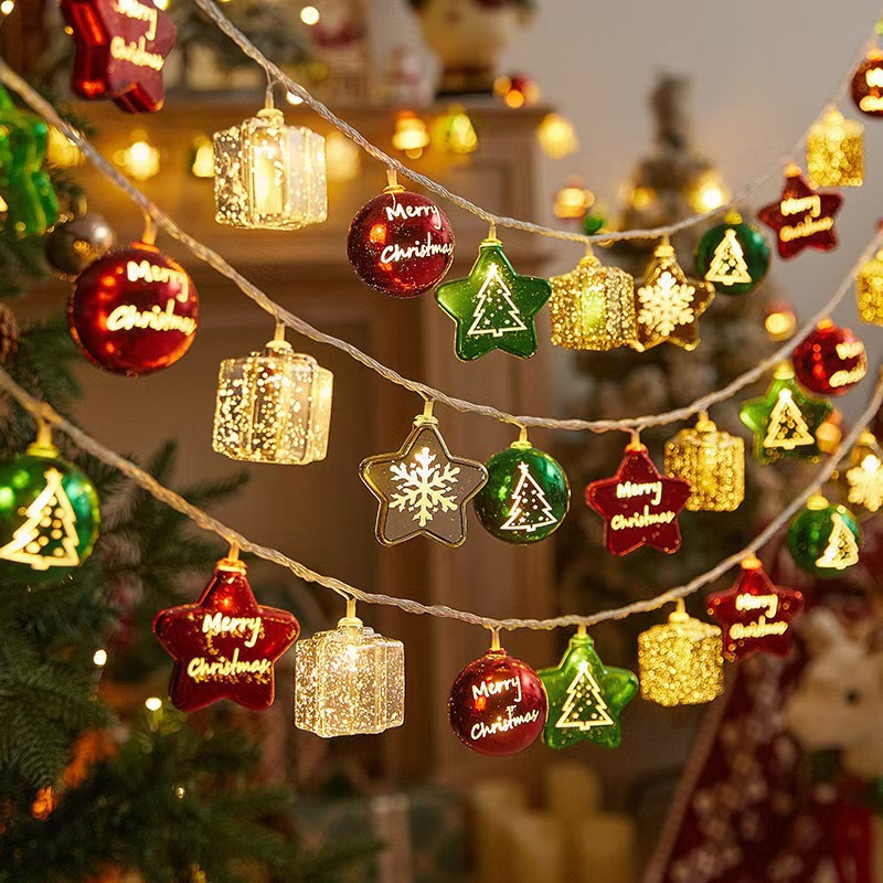 Navidad galvanizado estrella de la cadena de lámparas de árbol de Navidad colgante de atmósfera de la cadena de lámparas decorados interiores de Navidad bola led luz