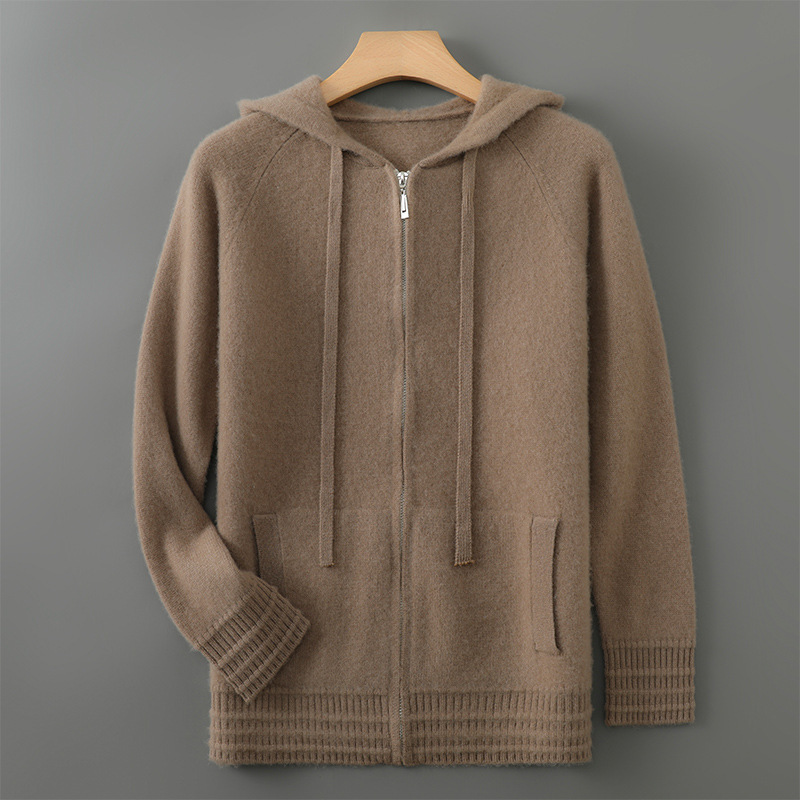 Autumn and winter new loose knitted coat sweater hooded casual 100 wool cardigan men's cross-border independent station wholesale