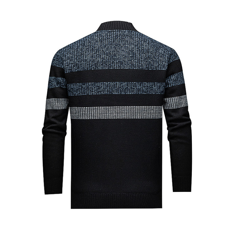 Hombres nueva camiseta de punto transfronteriza de Amazon estriada zipper casual camiseta de tendencia de manga larga suéter de comercio exterior