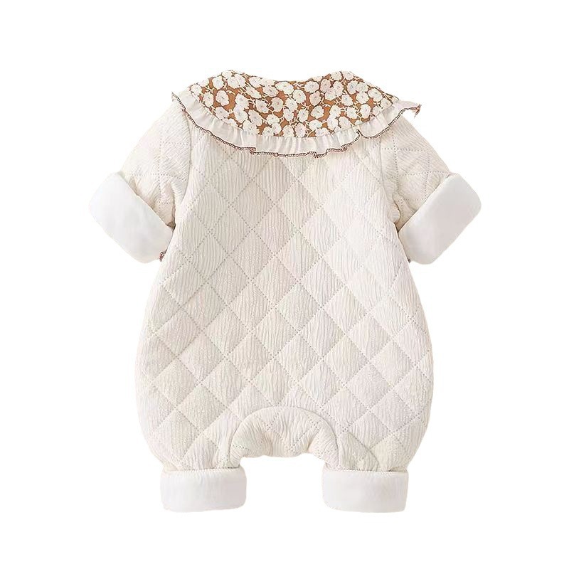 Estilo occidental del bebé ropa de invierno acolchado mameluco infantil dulce algodón fino mono Luna Llena recién nacido salida mameluco