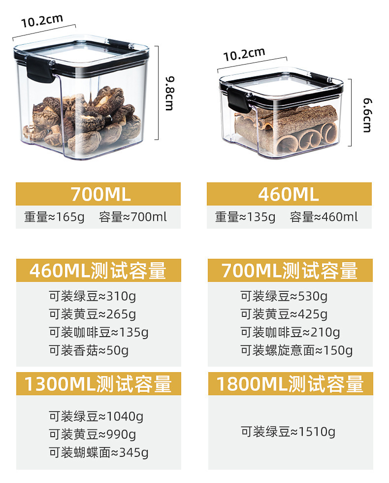 厂家直销方形密封罐五谷杂粮收纳食品级透明塑料罐盒子零食干货茶叶储物罐详情24
