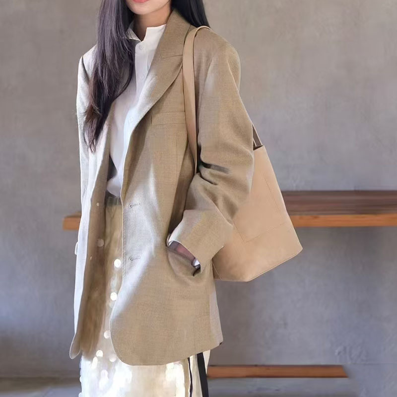 Dong Jie with 2025 spring new women's temperament all-match fancy yarn silhouette suit jacket EBE1BLA022