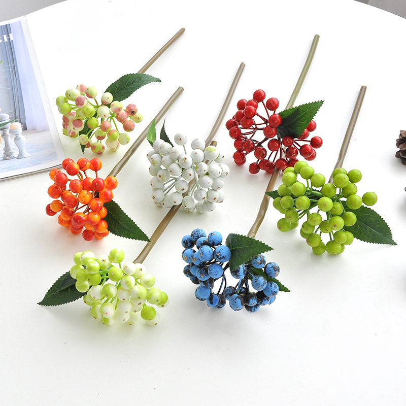 Foam Mini Red Berries Blueberries Fake Flowers Fortune Fruit Flower Wall Decoration Artificial Berry Branches_maomaolike.com